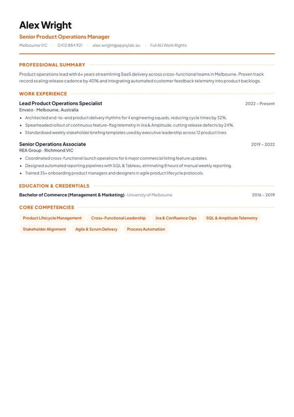 Clean ATS resume template with Australian formatting