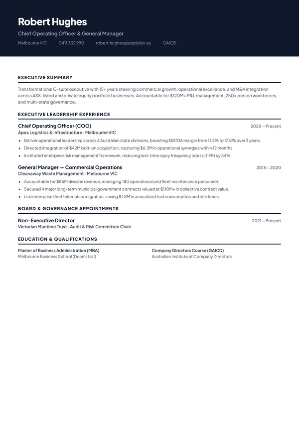 Executive leadership ATS resume template